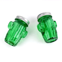 recycled glass cup 160ml cactus shaped glass mason jar with metal lid